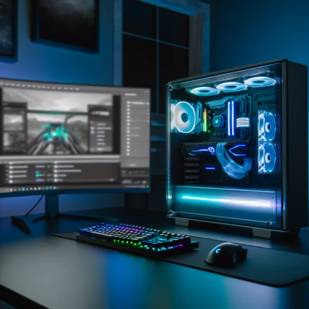 Stanowisko gamingowe z neonowym podświetleniem